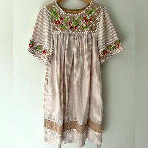 Go Softly Patio Dress Mumu Cherry Tomatoes Garden Cotton Pockets Tan Size Medium